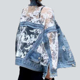 Mixed lace fabric denim jacket
