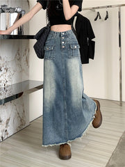 Langer Jeansrock im Vintage-Look
