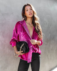 Zamora Samt-Top mit Knopfleiste und Taschen - Fuchsie