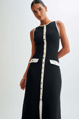 Elaine – Geripptes Midikleid mit Knopfleiste und Bindeband