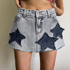 Gewaschener Jeansrock mit Sternen-Patch