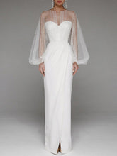 Strapless Puff Sleeves Shiny Glitter Wedding Dress