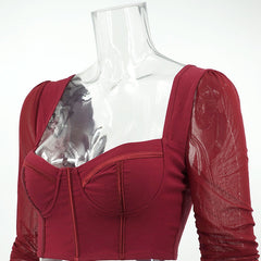 Fern Puff – Langärmliges Korsett-Oberteil mit Rüschen