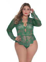 Plus Lace Striped Panel Long Sleeve