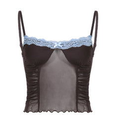 Kurzes Cami-Top aus Patchwork-Netzstoff