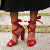 Lace Up High Heeled Sandals Chunky Block Ankle Tie Strap Heels Pairmore