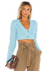 Tyler – Kurzer Chenille-Cardigan mit Knopfleiste vorne – Aqua