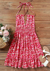 Sexy bedrucktes Kleid mit tiefer V-Taille
