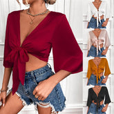 Lisandro Tie Front Kimono Crop Top - White Ins Street