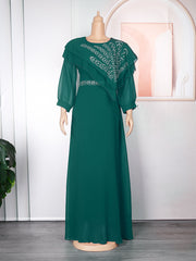 Chiffon Langarm Strass Maxikleider