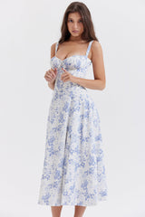 Felizia – Sommerkleid mit Puffärmeln und blauem Aufdruck