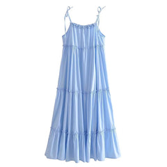 Tru Tiered Rüschen-Maxikleid - Puderblau