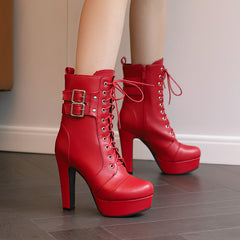 Schwarz/Rote Plateau-Stiletto-Stiefeletten mit hohem Absatz