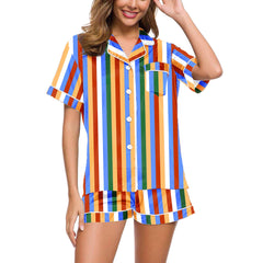 Color Block Striped Short Sleeve Pajamas Set