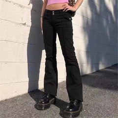 Schwarze Jeans mit doppelter Taille für Damen