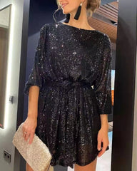 Ziah Paillettenbluse mit Puffärmeln - Schwarz