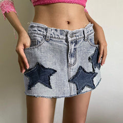 Gewaschener Jeansrock mit Sternen-Patch