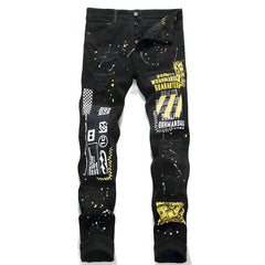 Schwarze Herrenjeans mit goldenem Aufdruck