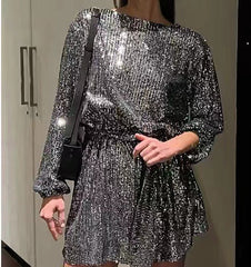 Ziah Paillettenbluse mit Puffärmeln - Schwarz