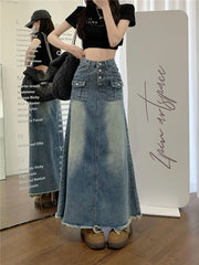 Langer Jeansrock im Vintage-Look