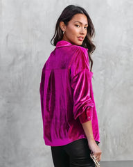 Zamora Samt-Top mit Knopfleiste und Taschen - Fuchsie