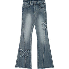 Vintage verwaschene Butterfly Flare Jeans