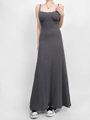Anabella – Schwarzes Maxikleid mit Schnürung - Grau