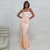 Coral red suspender dress