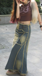 Juno Rey – Asymmetrischer Jeansrock mit Schlitz