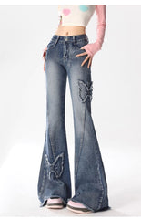 Vintage verwaschene Butterfly Flare Jeans