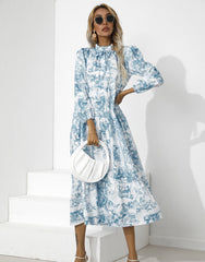 Tempe – Midikleid mit Blumenmuster und Rüschen - Blau