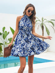 Taina Neckholder-Kleid mit Blumenmuster - Blau