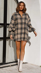 Crescent Moon Cotton Blend Plaid Button Down Top - FINAL SALE EMOR-001