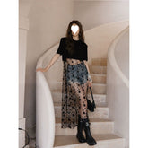 Zweiteiliges lockeres T-Shirt mit Farbverlauf und Mesh-Fake-Muster