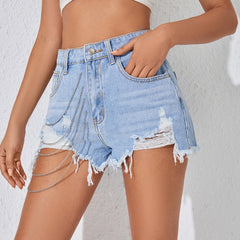 TITANIA MONDSTEIN-JEANSSHORTS MIT PERLENKETTE