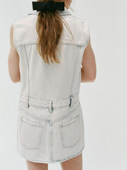 Weiße grafische Denim-Kleider mit Kordelzug