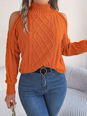 Damenmode, einfarbig, schulterfrei, langärmelig, gestrickt, Rollkragenpullover