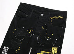 Schwarze Herrenjeans mit goldenem Aufdruck