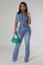 Easy Rider Pocketed Denim Jumpsuit Ins Street