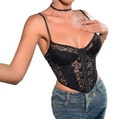 Camisole mit Stickerei-Trägern, Retro-elastische Spitze, rückenfrei, schmales Tanktop