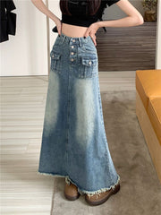 Langer Jeansrock im Vintage-Look