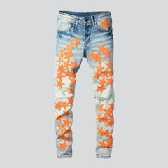 Orangefarbene Jeans mit Sternenstickerei für Herren