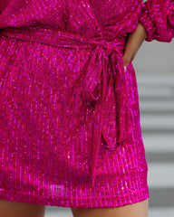 Overnight Sequin Drape Romper - Hot Pink Sai Feel