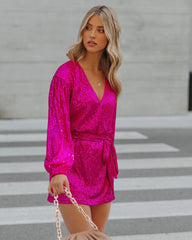 Overnight Sequin Drape Romper - Hot Pink Sai Feel