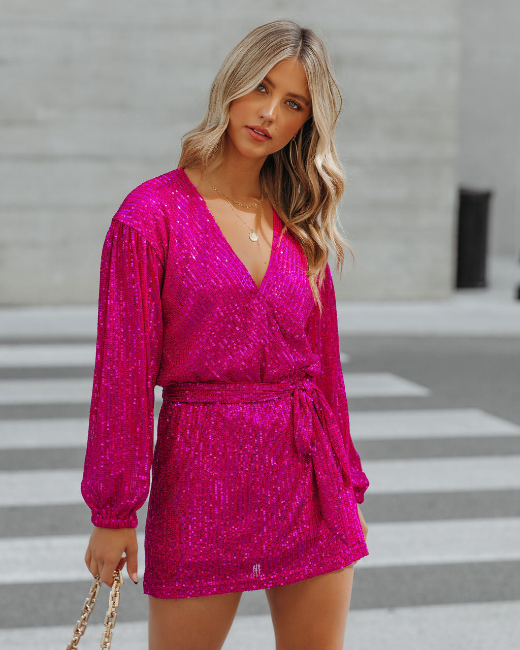 Overnight Sequin Drape Romper - Hot Pink Sai Feel