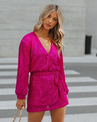 Overnight Sequin Drape Romper - Hot Pink Sai Feel