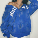 Oversized Star Print Zip Up Hoodie