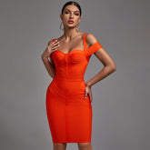 Gestreiftes Midi-Bandagekleid mit kurzen Ärmeln und Trägern