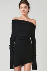 Curved Multi-Wear Wollstrickkleid - Schwarz