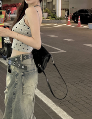 Kurzes Cami-Top im Y2K-Stil mit Sternenmuster und Kontrastbesatz